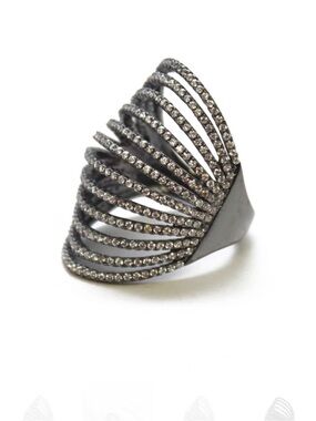 nOir Jewelry HELINDA WAVE RING Gunmetal Crystal Cage Ring SOLDOUT